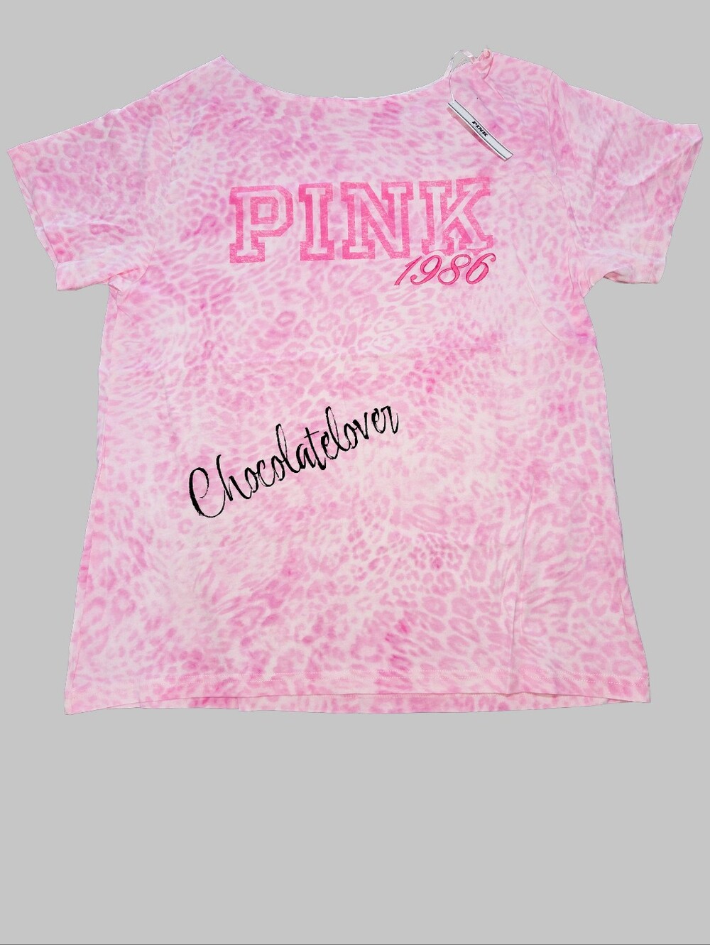 VS PINK Perfect Cotton Off-the-Shoulder Relaxed Oversized Tee Pink Leopard